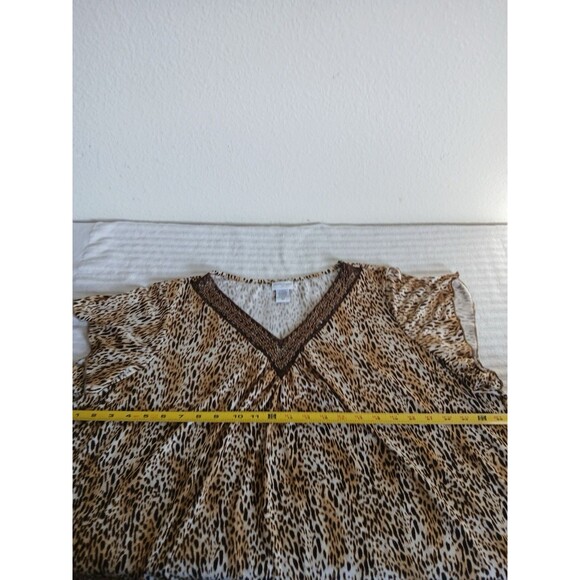 Jaclyn Smith Womens 3X Top Brown Beaded Animal Print Accent Flutter Short Sleeve - Picture 9 of 13